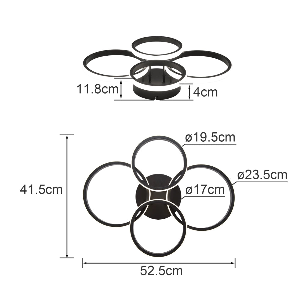 ZMH Lampada da soffitto plafoniera LED nera moderna 48W 55cm dimmerabile telecomando per camera letto cucina