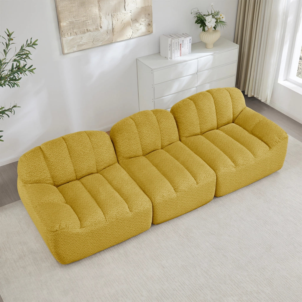 Divano modulare senza struttura con schiuma 32D a densità elevata e seduta profonda in pile granulato giallo 288 × 104 × 79 cm