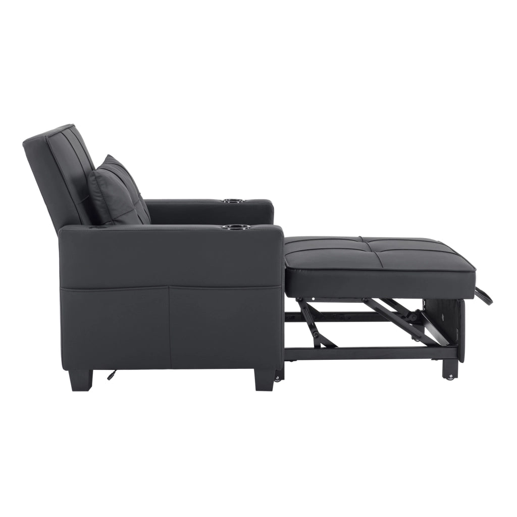 Divano letto 74x87x84 cm 3 in 1 con schienale regolabile in legno e metallo nero