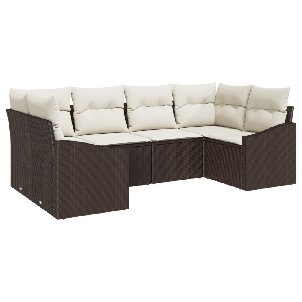 Set Divano da Giardino 6 Pezzi con Cuscini Marrone Polyrattan