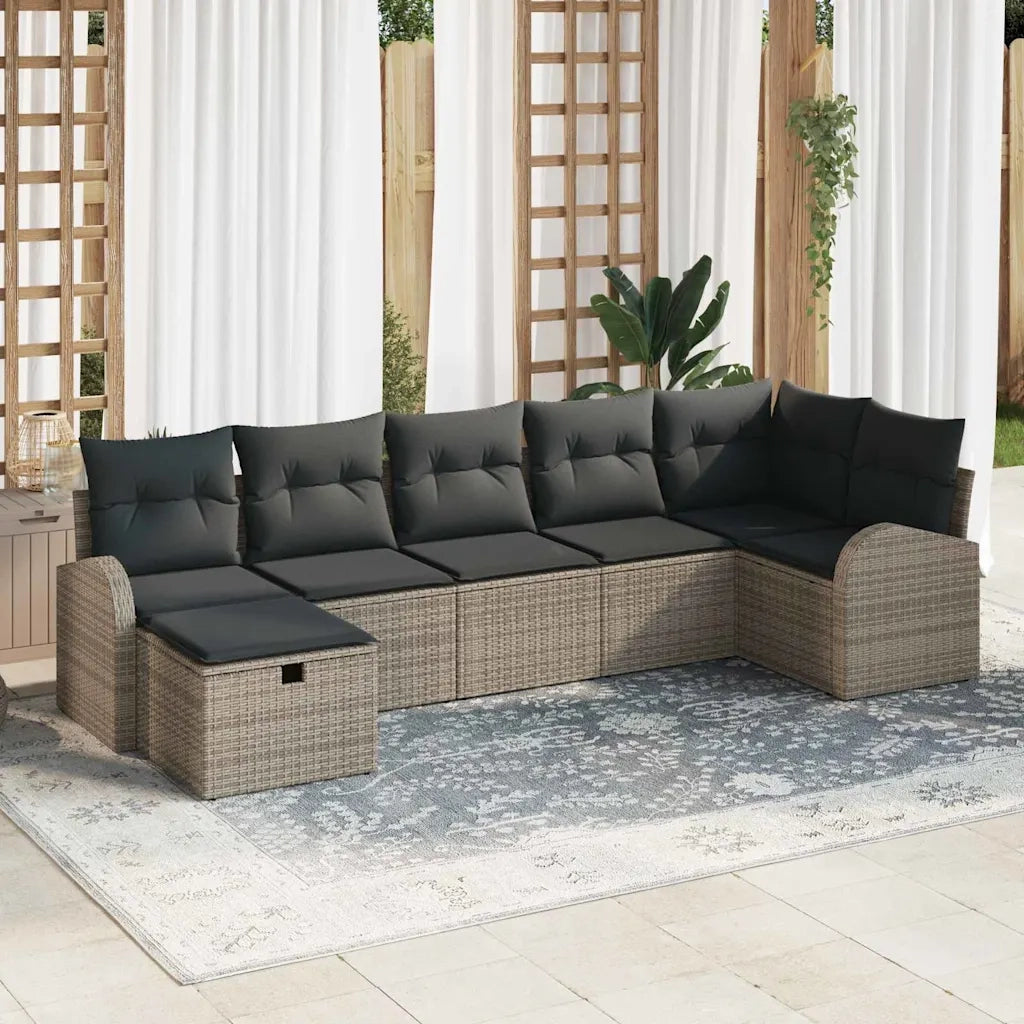 Set Divano da Giardino con cuscino 7 pcs Grigio polyrattan