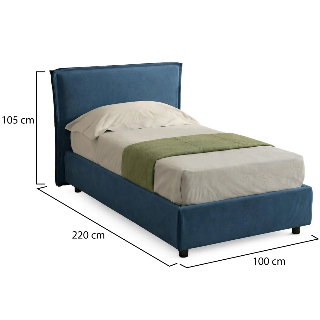 Bruino, Letto Singolo Sfoderabile Made in Italy, blu