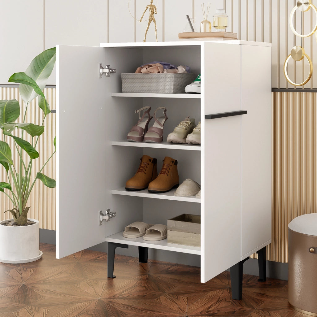 Mobile Scarpiera con 2 Ante e Ripiani Regolabili; Stile Moderno; in Pannello Truciolare; Bianco e Nero; 60??34;5??95 cm