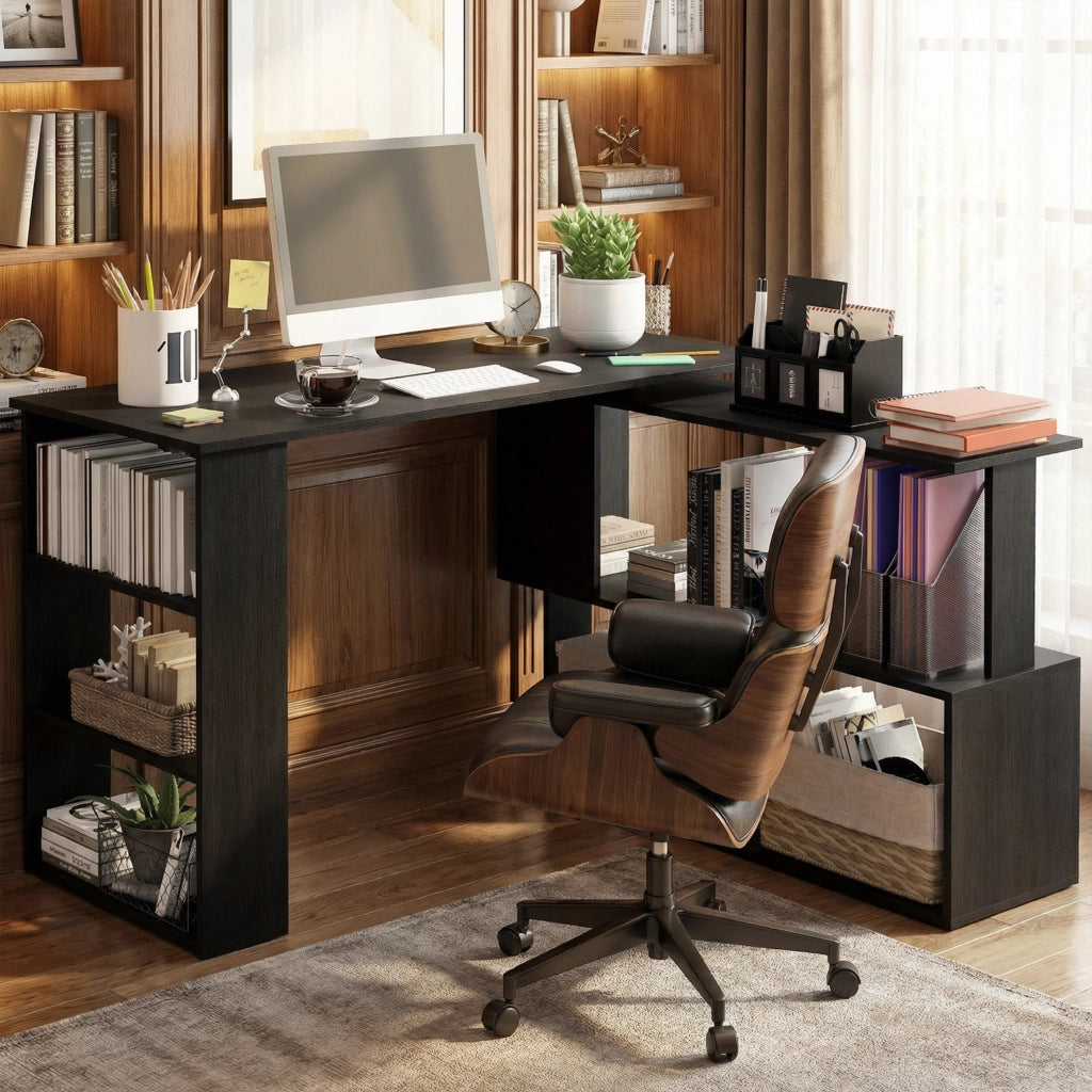Scrivania angolare con scaffale ¨C Zephmum ¨C Nero 120x110x74,5 cm