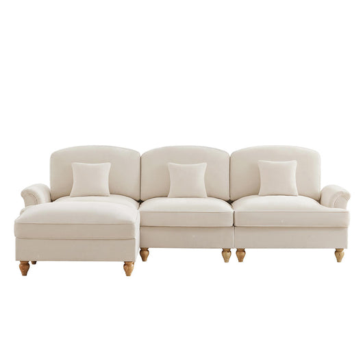 Divano modulare a L - Xylo - 3 posti, chenille, stile mid-century, bianco