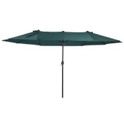 Ombrellone da Giardino Doppio con Apertura a Manovella, in Acciaio e Poliestere, 455x265x238cm, Verde Scuro