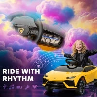 Auto elettrica per bambini 12V con telecomando 2,4 GHz, 2 motori, clacson, LED, musica, 101,5 x 49 x 43 cm, Giallo