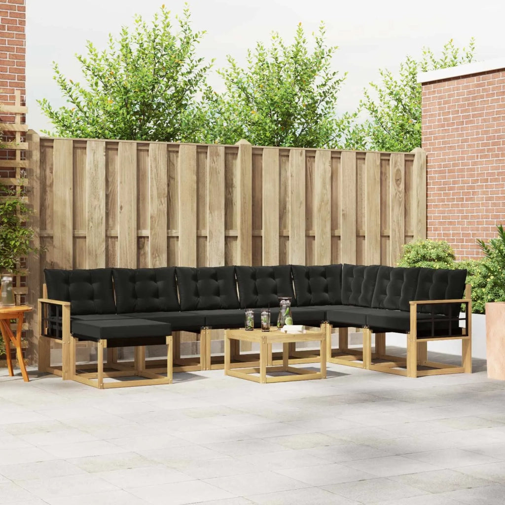 Set di divani da esterno con cuscino 9 pcs Bianco e Nero