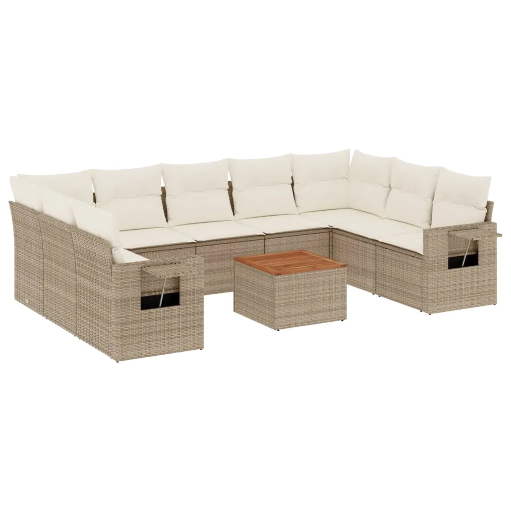 Set Divano da Giardino 10 pz con Cuscini Beige in Polyrattan 3224707