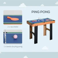 Tavolo Multigioco 4 in 1 con Calcio Balilla, Hockey da Tavolo, Ping Pong e Biliardo in MDF, 92x78x80cm