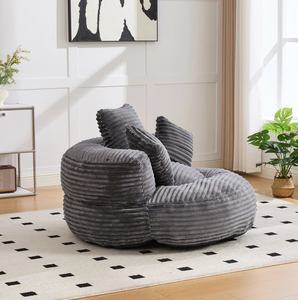 Poltrona sacco in velluto a coste grigio scuro 108x108x52 cm