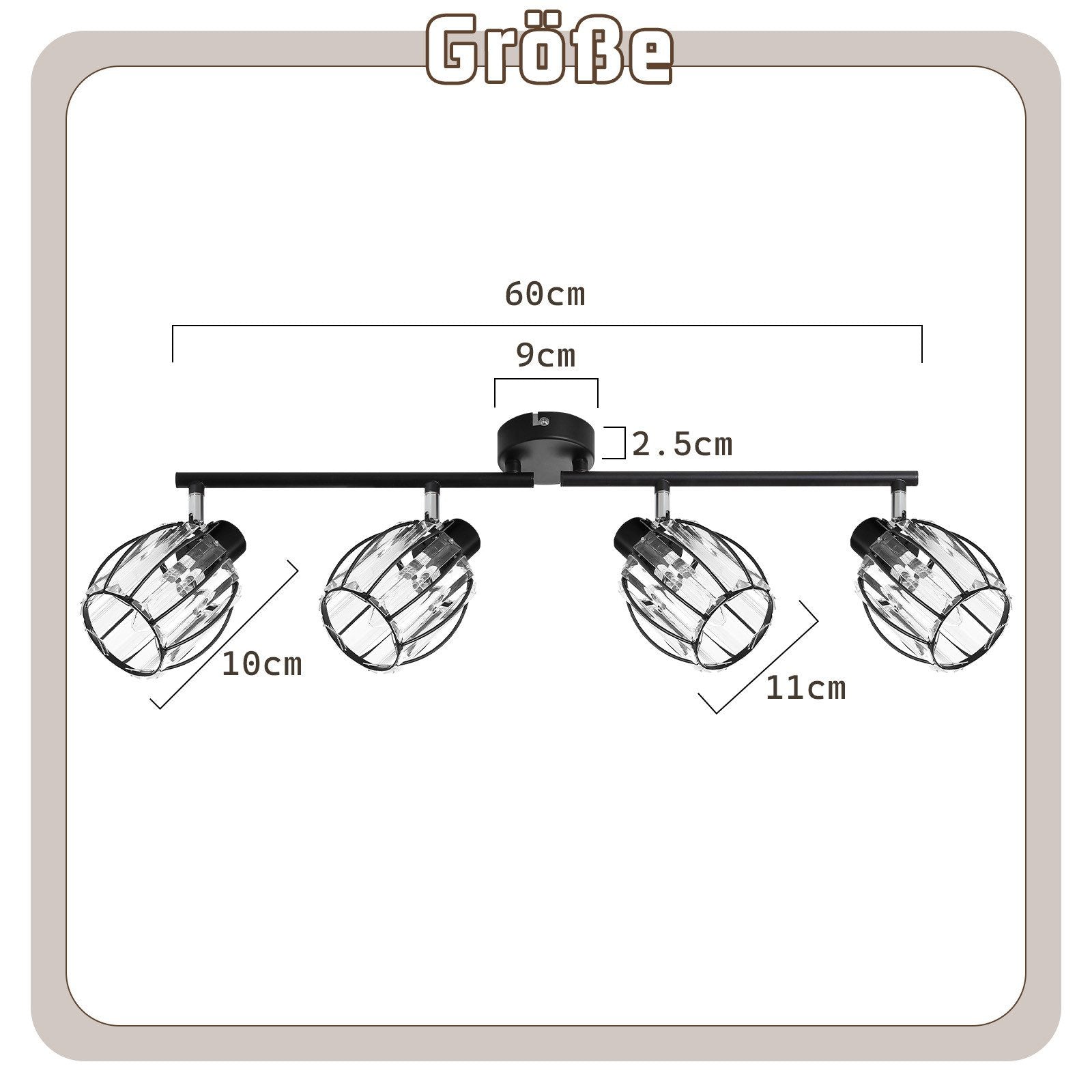 ZMH Faretto da soffitto retrò 4 fiamme E14 paralume cristallo per hotel