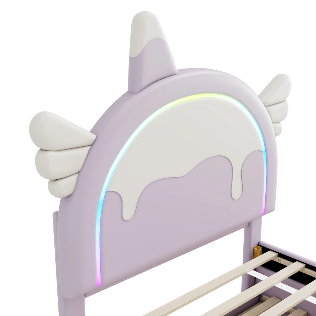 Letto per bambini 90x200 cm con letto estraibile e cassetti; PU e MDF; viola