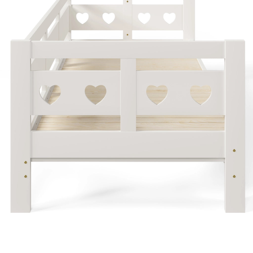 Letto a scomparsa - Zephmum - 90x190cm - Bianco - Pino massiccio, 2 posti letto, rete a doghe a forma di cuore