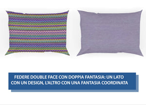 Completo Lenzuola Letto In 100% Cotone Rigato Zig Zag Disegno Baia - 1 Piazza e Mezza - Lilla