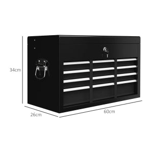 Cassetta Portautensili Vuota 60x26x34 cm Nera in Acciaio con 6 Cassetti, Serratura e Maniglia