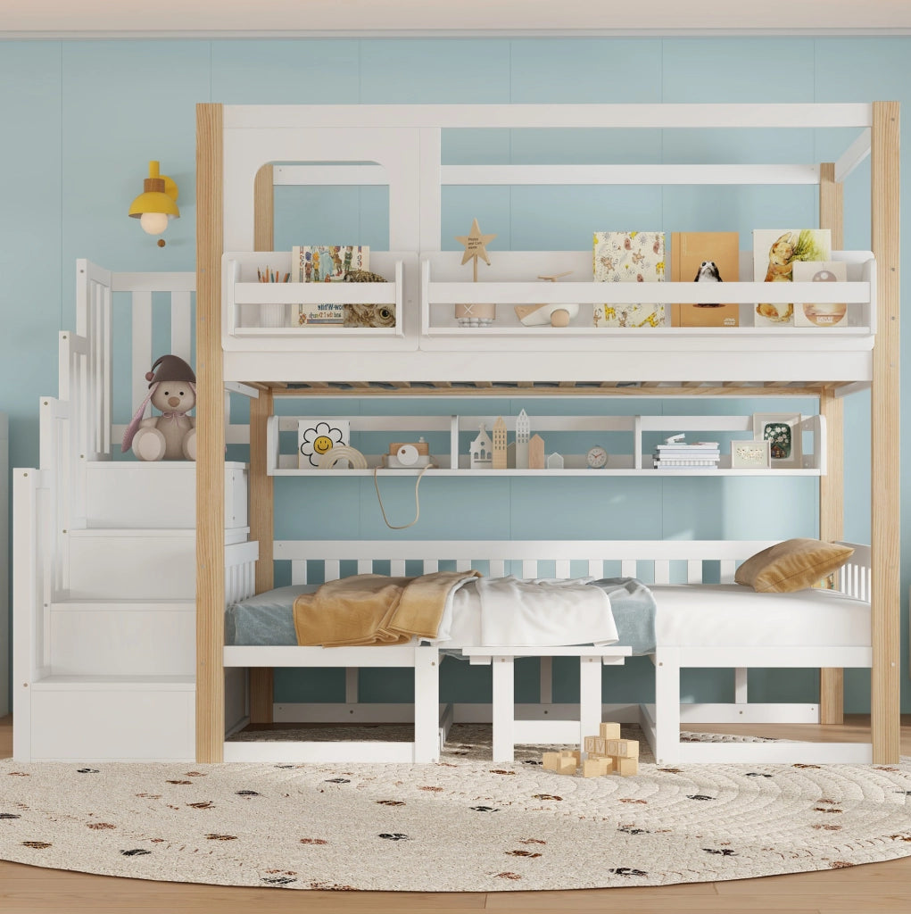 Letto a soppalco bambini 90x200 cm bianco e naturale