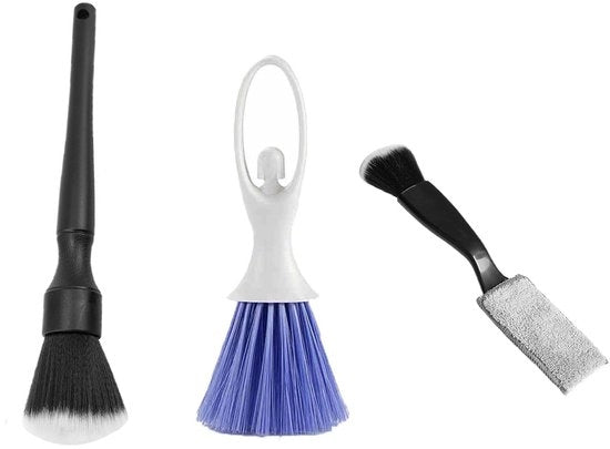 Set di pulizia auto 3 pezzi - Spazzole resistenti - Pulizia interna - Materiale di alta qualità - Maniglia comoda - Spazzola per pulizia auto