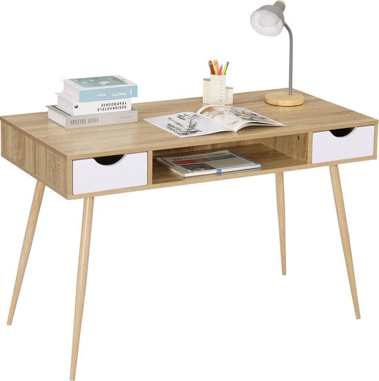 Scrivania con apertura lattes - Scrivania per computer - Scrivania per ufficio - Adatta per lavorare e gaming - Legno chiaro / Bianco 120x58x77