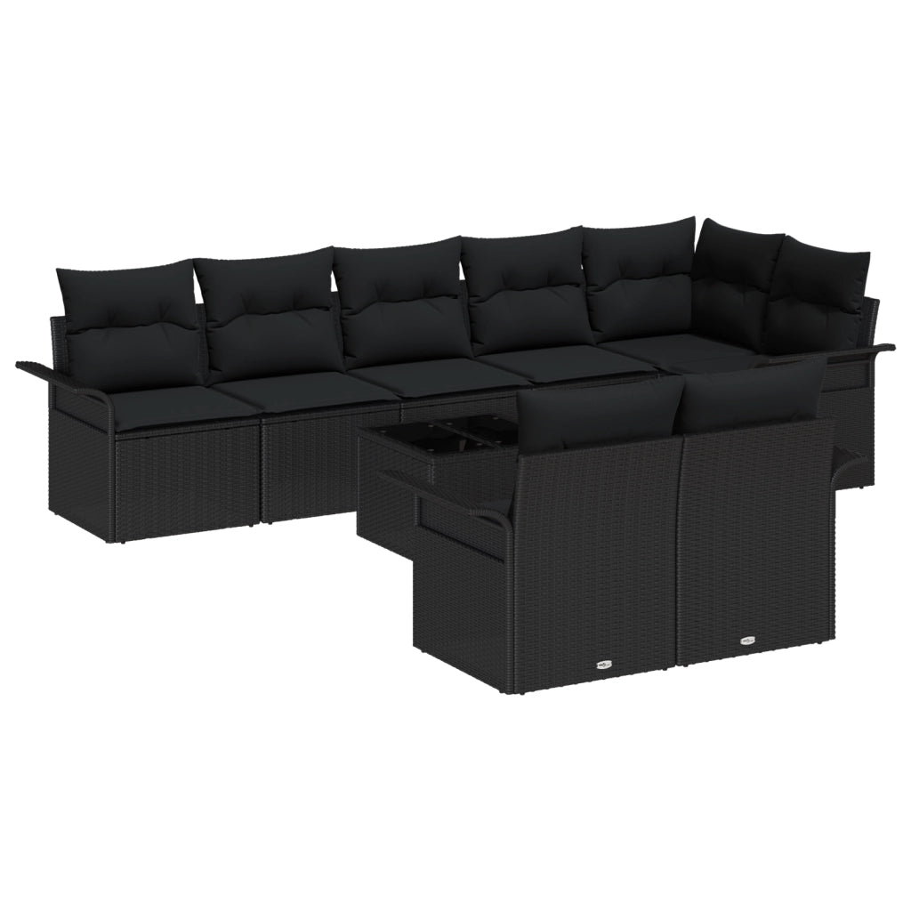 Set Divano da Giardino 9 Pezzi con Cuscini Beige Rattan Polietilene