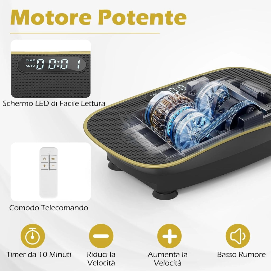 Pedana Vibrante Dimagrante, Piastra Vibrante con 10 Livelli di Vibrazione e Timer, Schermo, Telecomando, Superficie Antiscivolo e 4 Ventose, Allenamento Modellamento Muscolare