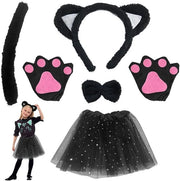 Set di costume da gatto nero - Costume da gatto - Tutu/miniabito - Guanti da gatto - Collare/bracciale da gatto - Piuma morbida/polyester