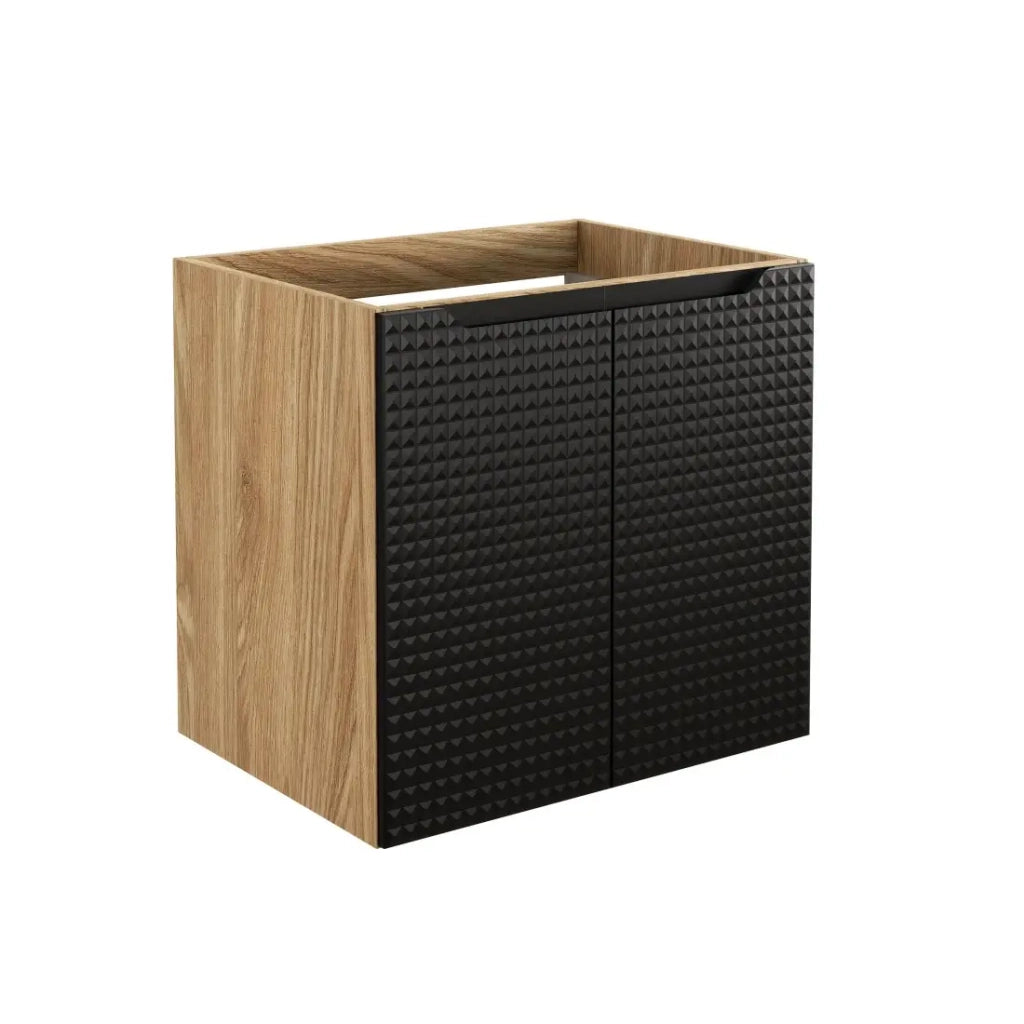 Mobile sottolavabo VELNIA – 2 cassetti – 60 cm – Colori rovere chiaro e nero – Da appendere