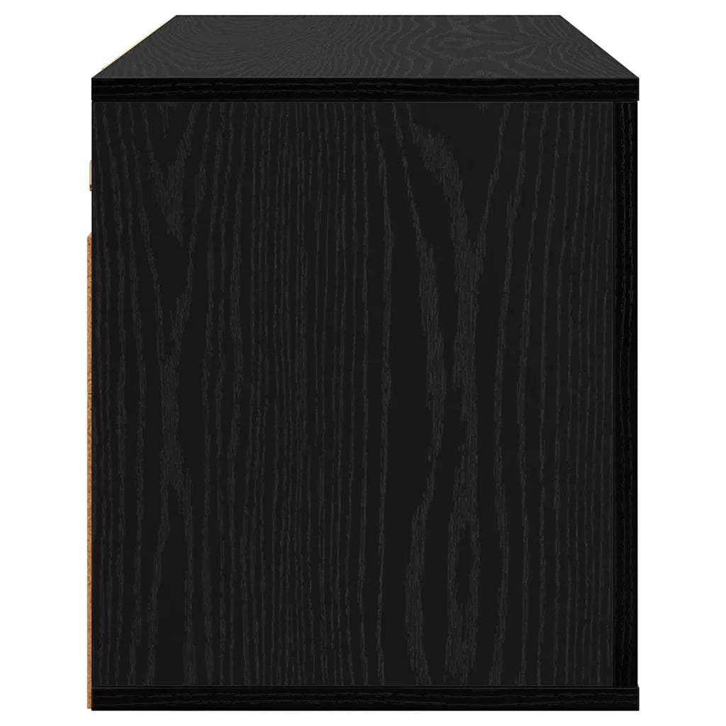 Mobile TV rettangolare a parete 80 x 34,5 x 40 cm con vano contenitore ottimale design rustico legno composito rovere nero 02_0052704