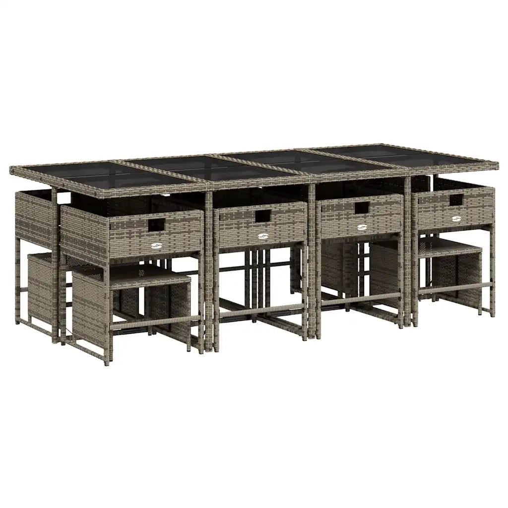 Set da Pranzo da Giardino 13pz con Cuscini Grigio in Polyrattan 3211340