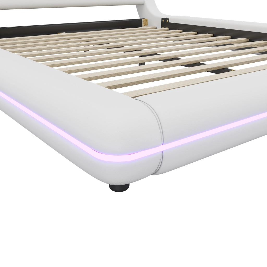 DESMIU Letto basso 160 × 200 cm 2 posti con LED regolabile, senza materasso, in PU, bianco
