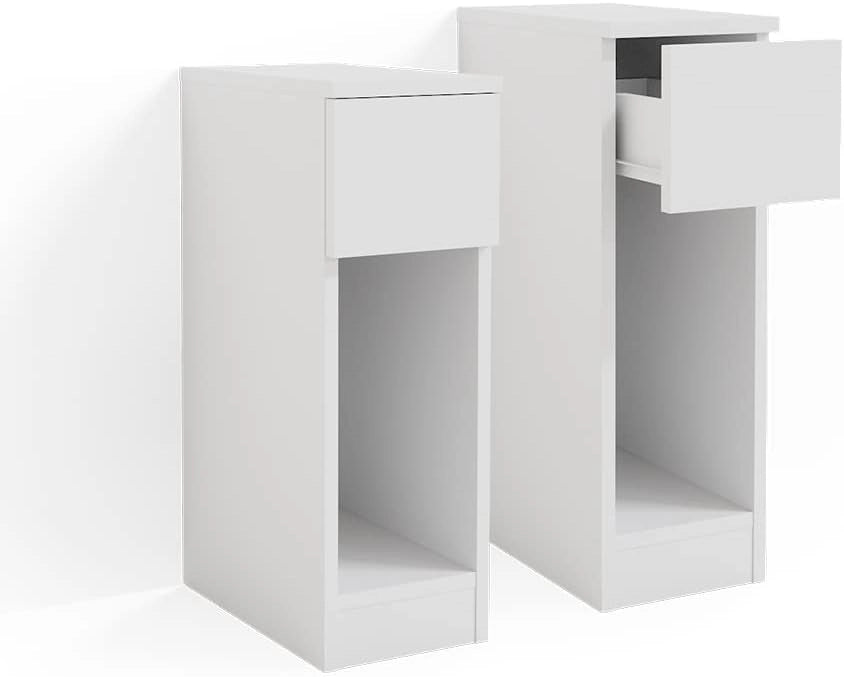 Comodini camera da letto Enton, Bianco, Set di 2, adatto per riporre libri, lampade e oggetti di uso quotidiano
