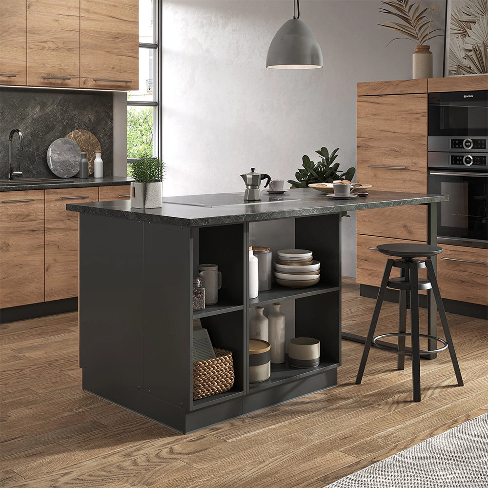 Isola cucina Fame-Line Rovere dorato/Antracite 90 cm con cassetto, senza piano di lavoro Vicco