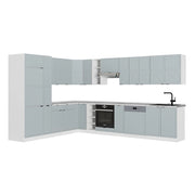 Cucina angolare completa Fame-Line Blu-grigio chiaro/Bianco 347 x 60 cm, PL Marmo Vicco