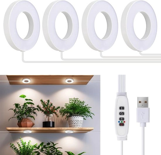 Lampada da Soffitto per Piante - Lampada di Crescita - Lampada di Coltura LED Full Spectrum - 192 Lampada per Piante da Camera - con Timer 3/9/12H - 3 Colori di Illuminazione - Regolabile - Lampade per Piante da Interno - 4 Pack