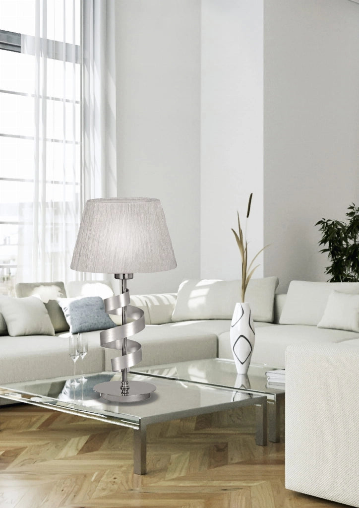 Lampada da tavolo Candellux Denis cromata con paralume bianco