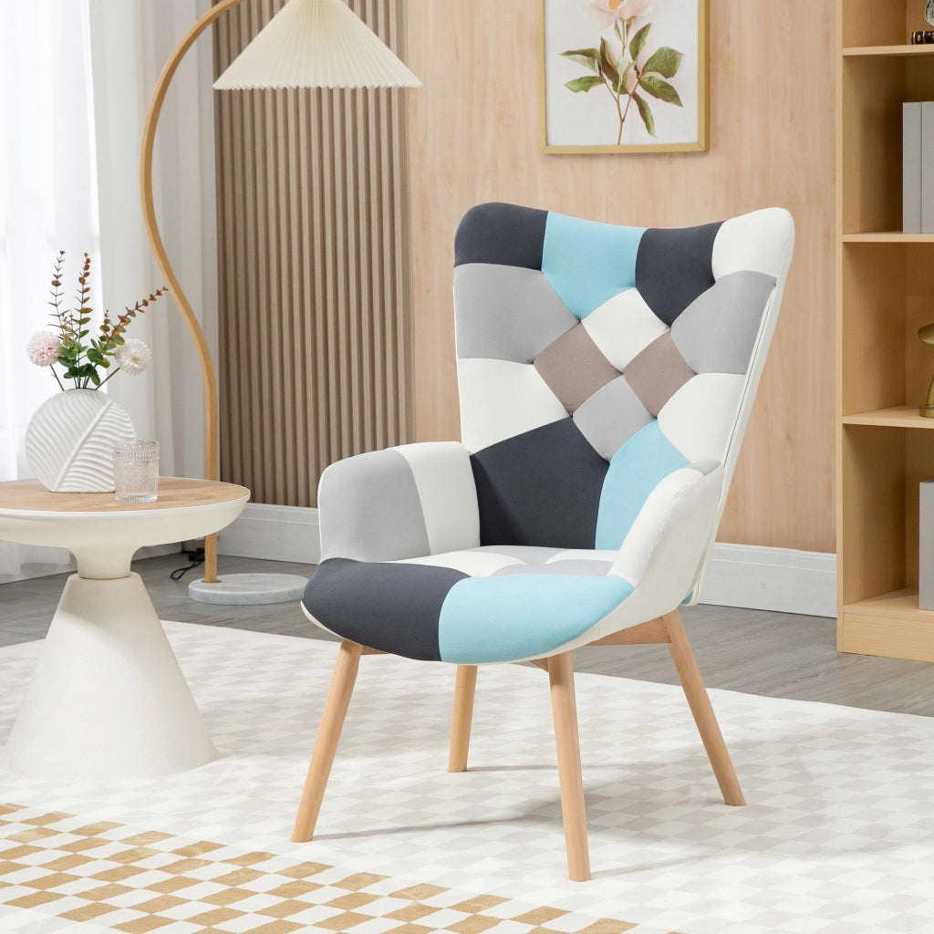 Poltroncina da Camera in Velluto Trapuntato e Gambe in Legno, 66x76x98cm, Multicolore
