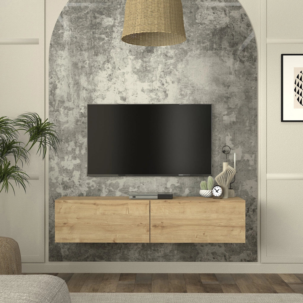 Mobile TV da Parete Nolven con 2 Ante a Ribalta 135 x 32 x 30 cm - Effetto Rovere [en.casa]