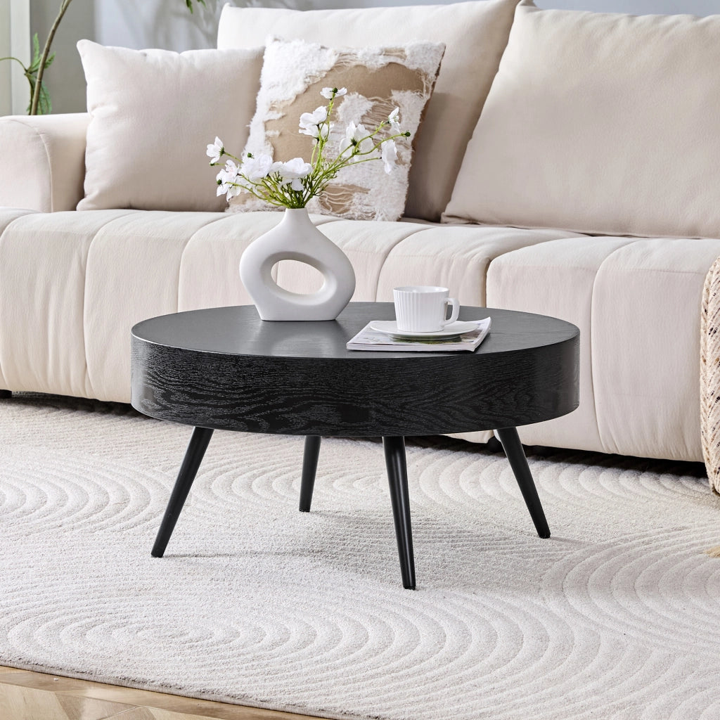 TAVOLINO da caffè rotondo Ø 70 cm MDF effetto legno nero e metallo nero