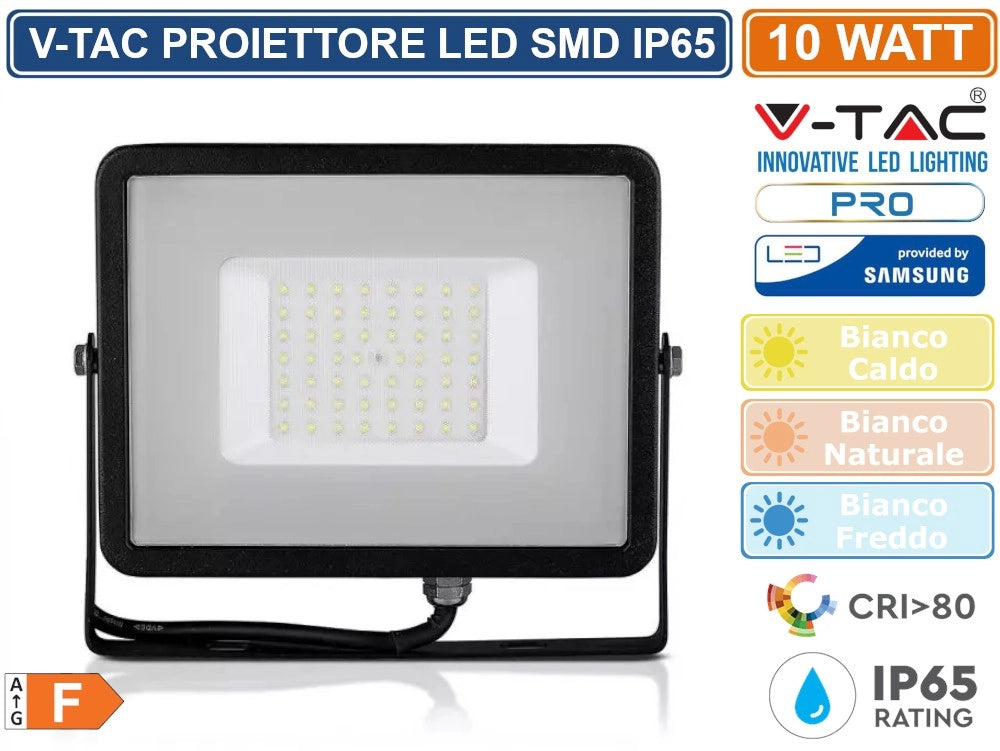 V-TAC PRO VT-10 FARO LED SMD 10W ULTRASOTTILE CHIP SAMSUNG DA ESTERNO COLORE NERO - Colore Luce:Bianco Freddo