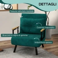 Poltrona Letto 3 in 1 con Schienale Reclinabile in 5 Posizioni e Cuscino, 63x73x81 cm, Verde