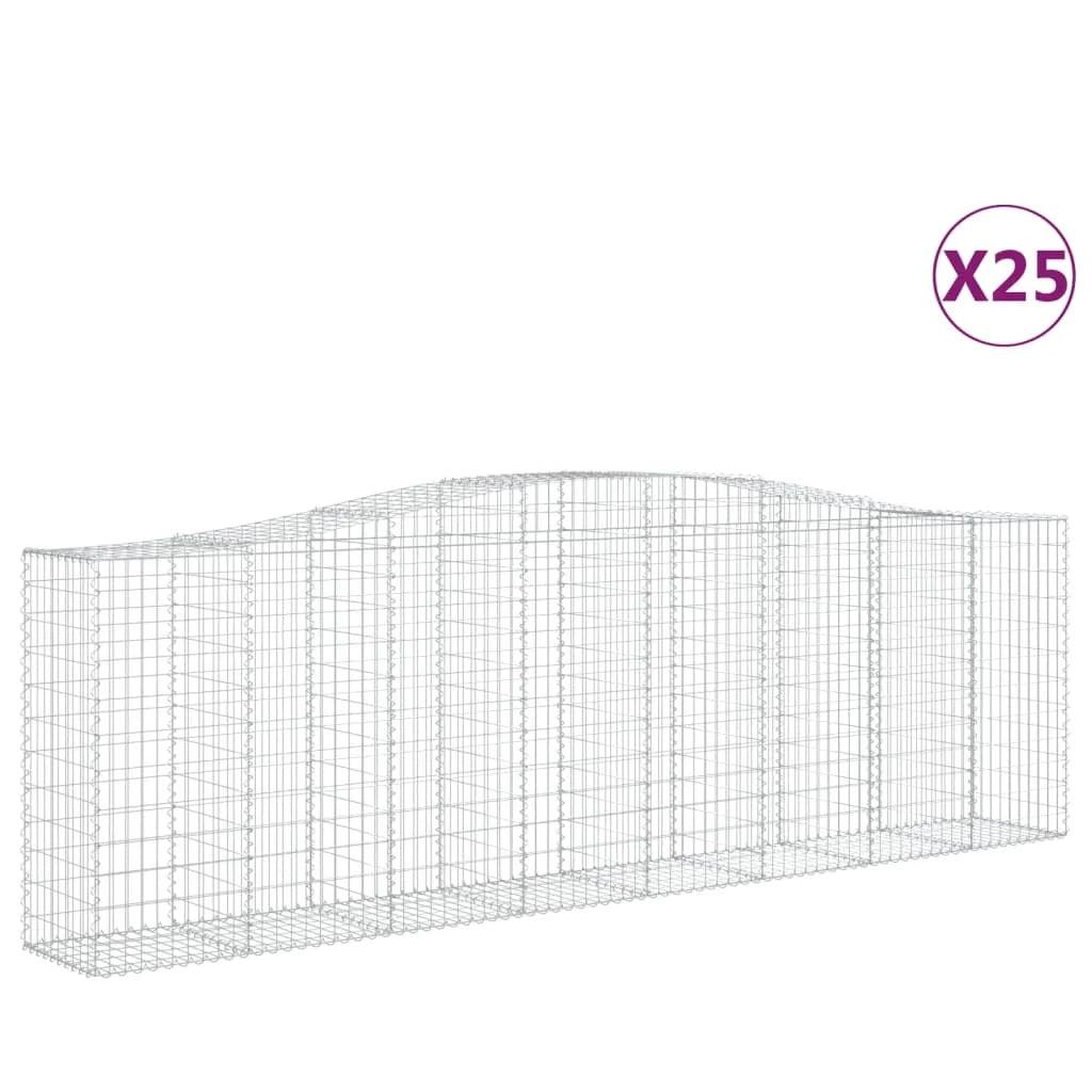 Cestini gabbioni recinzione a gabbia muro di contenimento ad arco 25 pezzi 400 x 50 x 120/140 cm ferro zincato argento 02_0040711