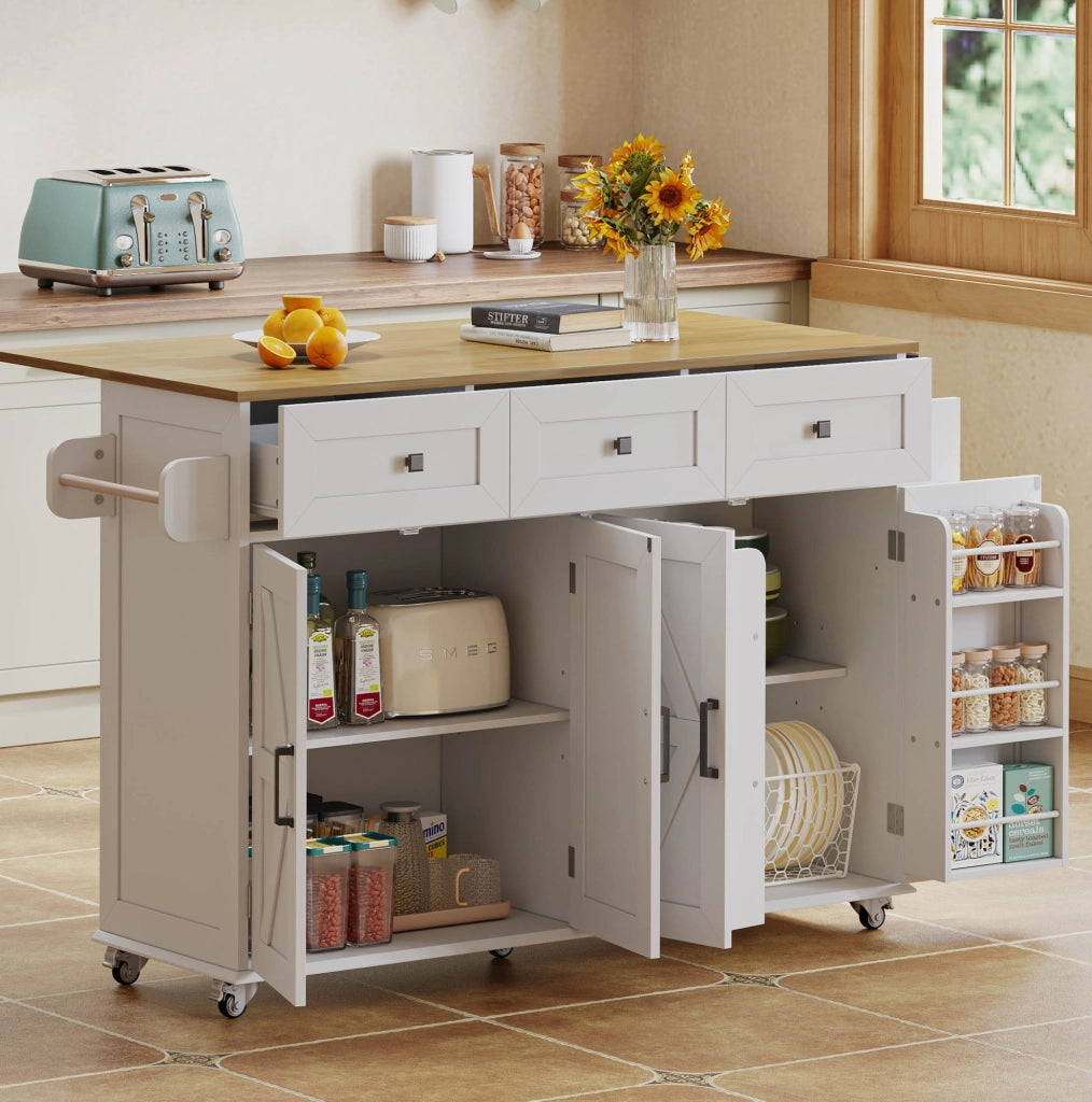 Isola cucina con piano ribaltabile 140x43(70)x90;5 cm; MDF bianco e naturale