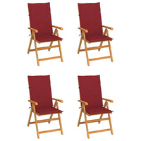 Sedie da Giardino 4 pz con Cuscini Rosso Vino Massello di Teak cod mxl 17423