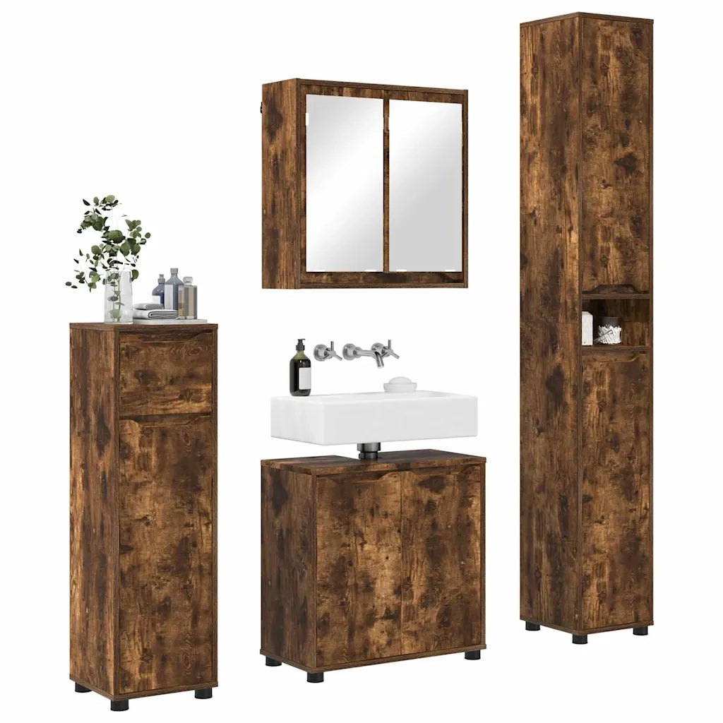 Set di mobili per il bagno 4 pcs Rovere fumé Legno multistrato 3403845