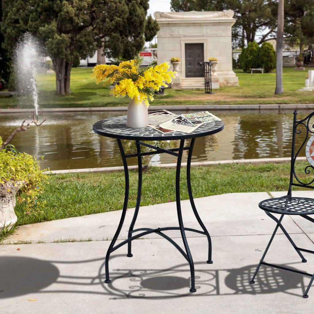 Tavolino da Giardino ¨C zephmum ¨C Metallo e Ceramica Nero