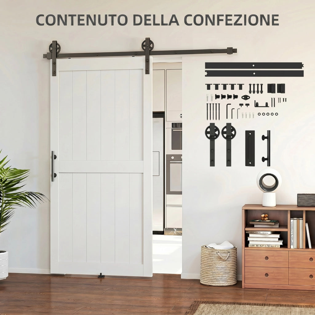 Porte Scorrevole Country con Binario e Maniglia in Legno e Acciaio ¨C Minimal ¨C 106.6x213.4 cm Bianco e Nero
