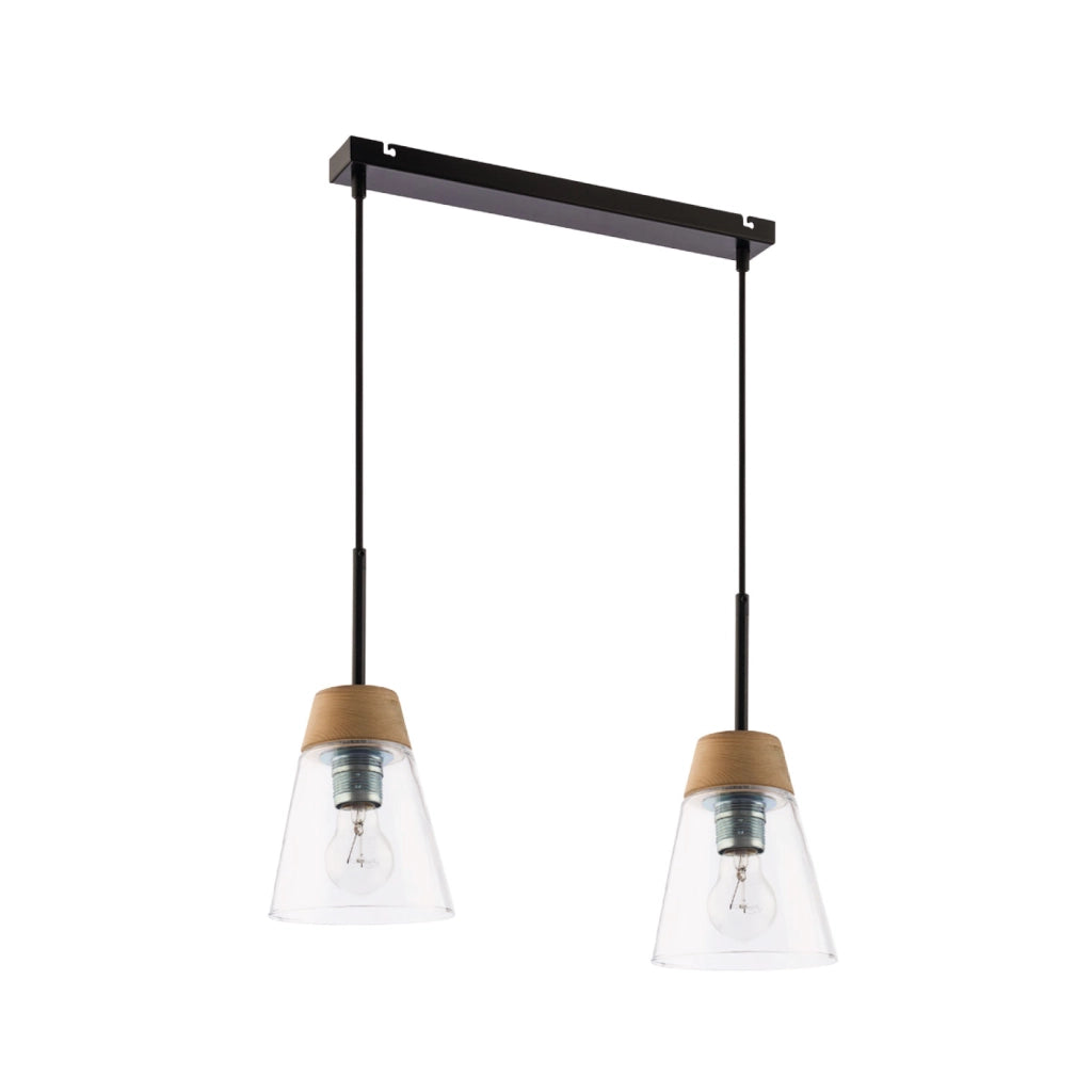 Lampada sospensione nordica nera vetro 2xE27 DOMINO Jupiter