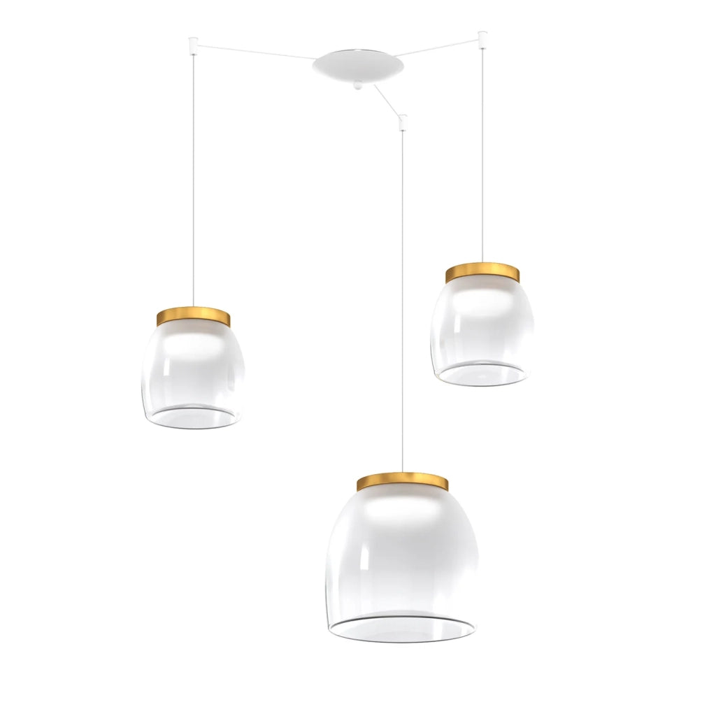 Lampadario Contemporaneo Drum Metallo Bianco Vetro Oro 3 Luci Led 16-16W Calda