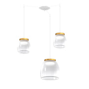 Lampadario Contemporaneo Drum Metallo Bianco Vetro Oro 3 Luci Led 16-16W Calda