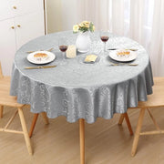 Tavolo con tovaglia rotonda da tavolo in poliestere, 120cm, con motivi jacquard, tovaglia da tavolo con decorazioni, resistente alla sporcizia, facile da pulire, grigio